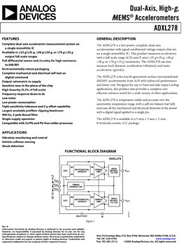 ADXL278. Small, Low Power, Dual Axis High-g iMEMS(r) Accelerometer With Analog Output