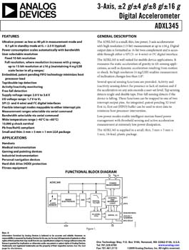ADXL345. Small, Ultra Low Power, 3-Axis, ±2/4/8/16g Digital Accelerometer
