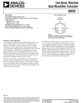 MAT02. Low Noise, Matched Dual Monolithic Transistor