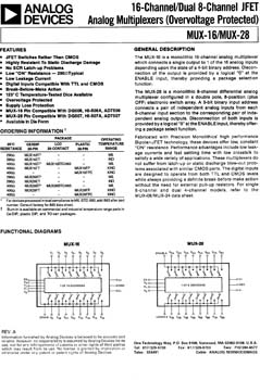 MUX16. 16 Channel/Dual 8-Channel JFET Analog Multiplexers (Overvoltage Protected)