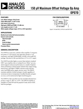 OP07D. Ultralow Offset Voltage Operational Amplifier 
