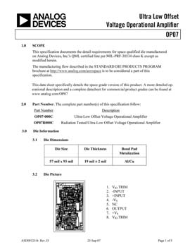 OP07S. Aerospace Ultra Low Offset Voltage Op Amp