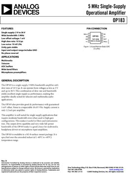OP183. 5 MHz Single-Supply Operational Amplifier