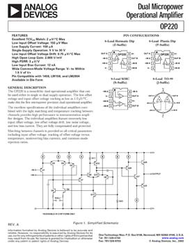 OP220. Dual Micropower Operational Amplifier