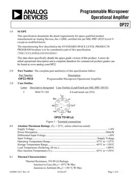 OP22S. Aerospace Programmable Micro Power Op Amp