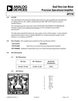 OP270S. Aerospace Dual Very Low Noise Precision Op Amp