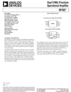 OP285. Dual, 9 MHz Precision Operational Amplifier