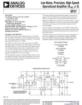 OP37. Low Noise, Precision, High Speed Operational Amplifier