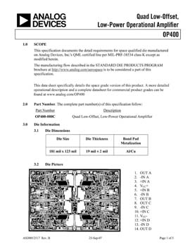 OP400S. Aerospace Quad Low-Offset, Low-Power Op Amp
