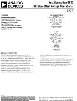 OP77. Next Generation OP07, Ultralow Offset Voltage Operational Amplifier