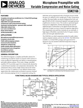 SSM2166. Complete Microphone Conditioner  in a 14-Lead Package with Variable Compression & Noise Gating
