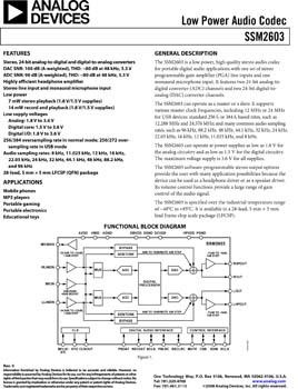 SSM2603. Low Power Audio Codec
